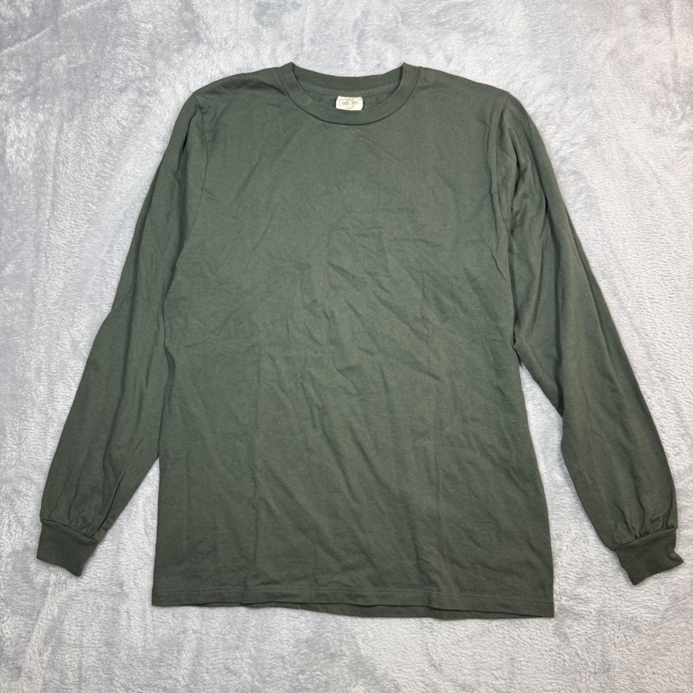 VTG Cherokee Long Sleeve Shirt Mens M Green Cotton Crew 90s Boxy Skater Blank